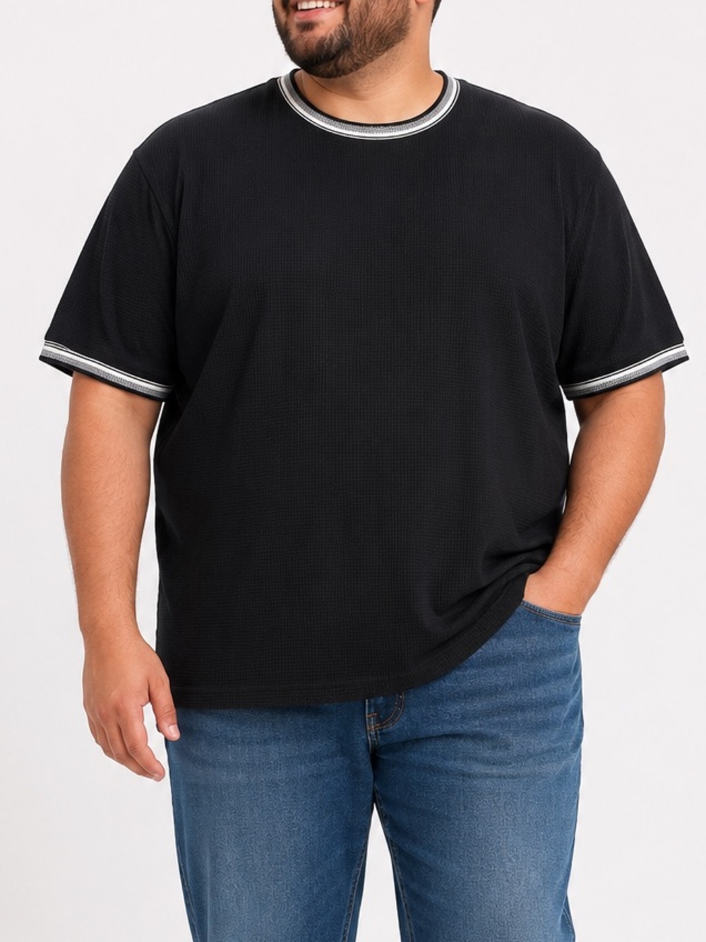 Distortion 3XL Big & Tall Black Waffle Knit Ringer T-Shirt NWT